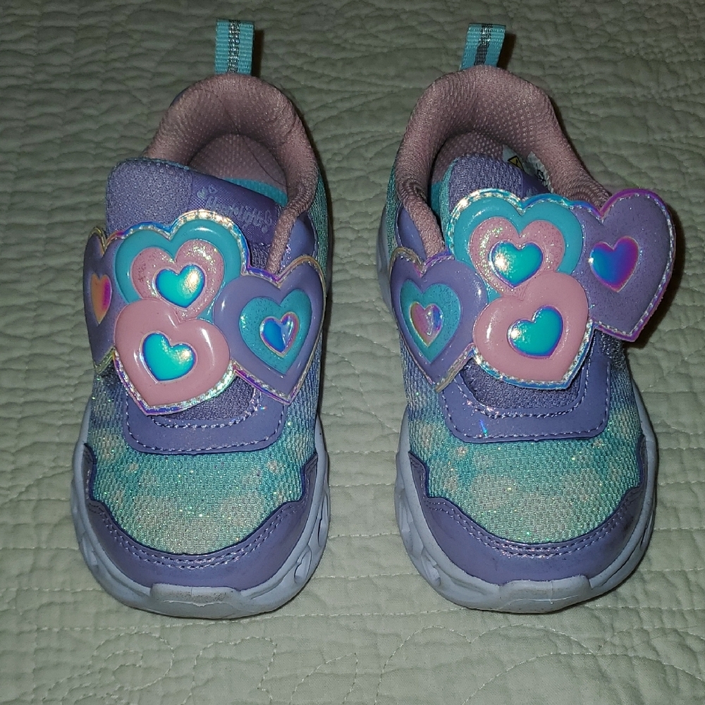 Light Up Kids Heart Sneakers - Purple and Blue